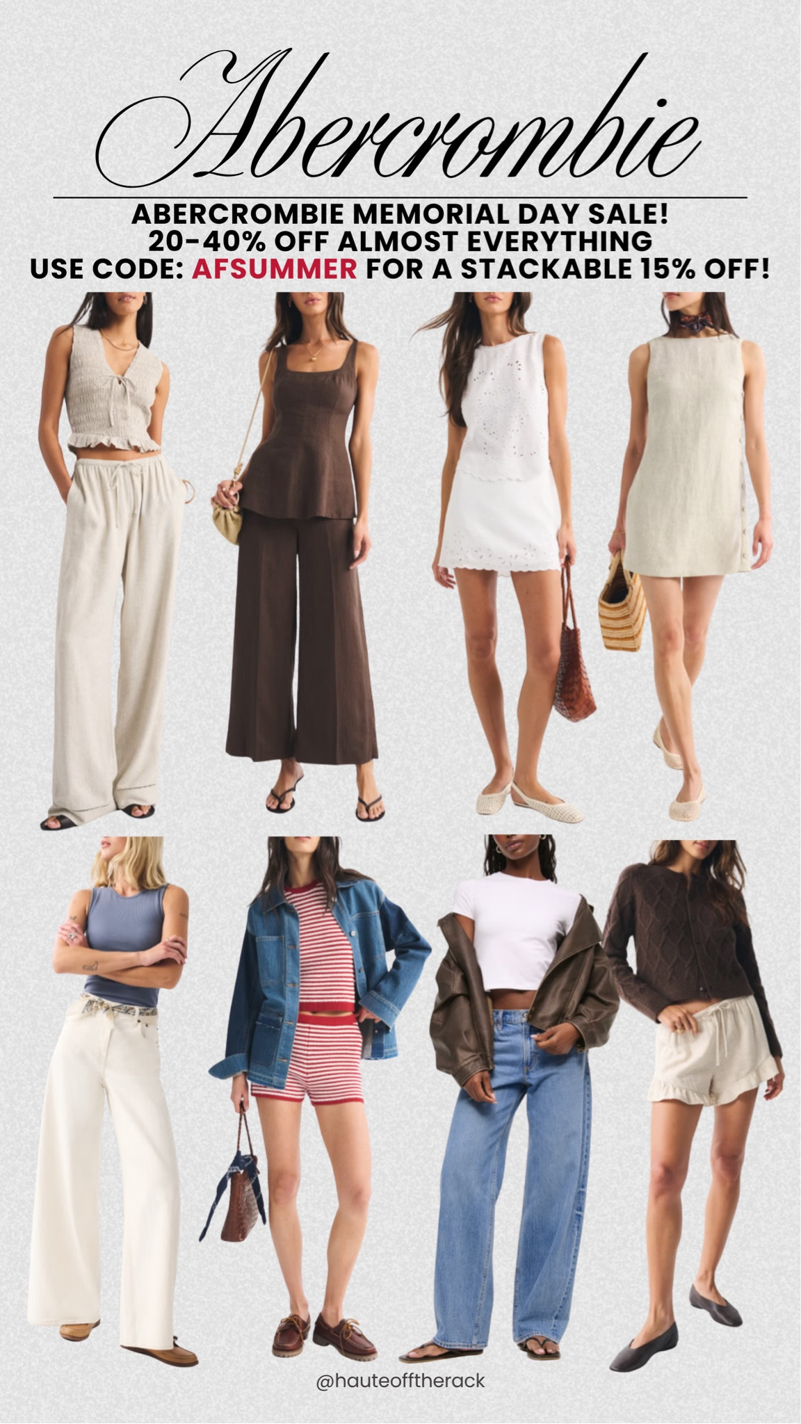 ABERCROMBIE MEMORIAL DAY SALE!

20-40% OFF almost everything
USE CODE: AFSUMMER for a stackable 15% OFF!

#workwear #denim #jeans #linen #shorts #whiteoutfit #abercrombie #salealert #memorialdaysale #summeroutfits 


#LTKSeasonal #LTKSaleAlert