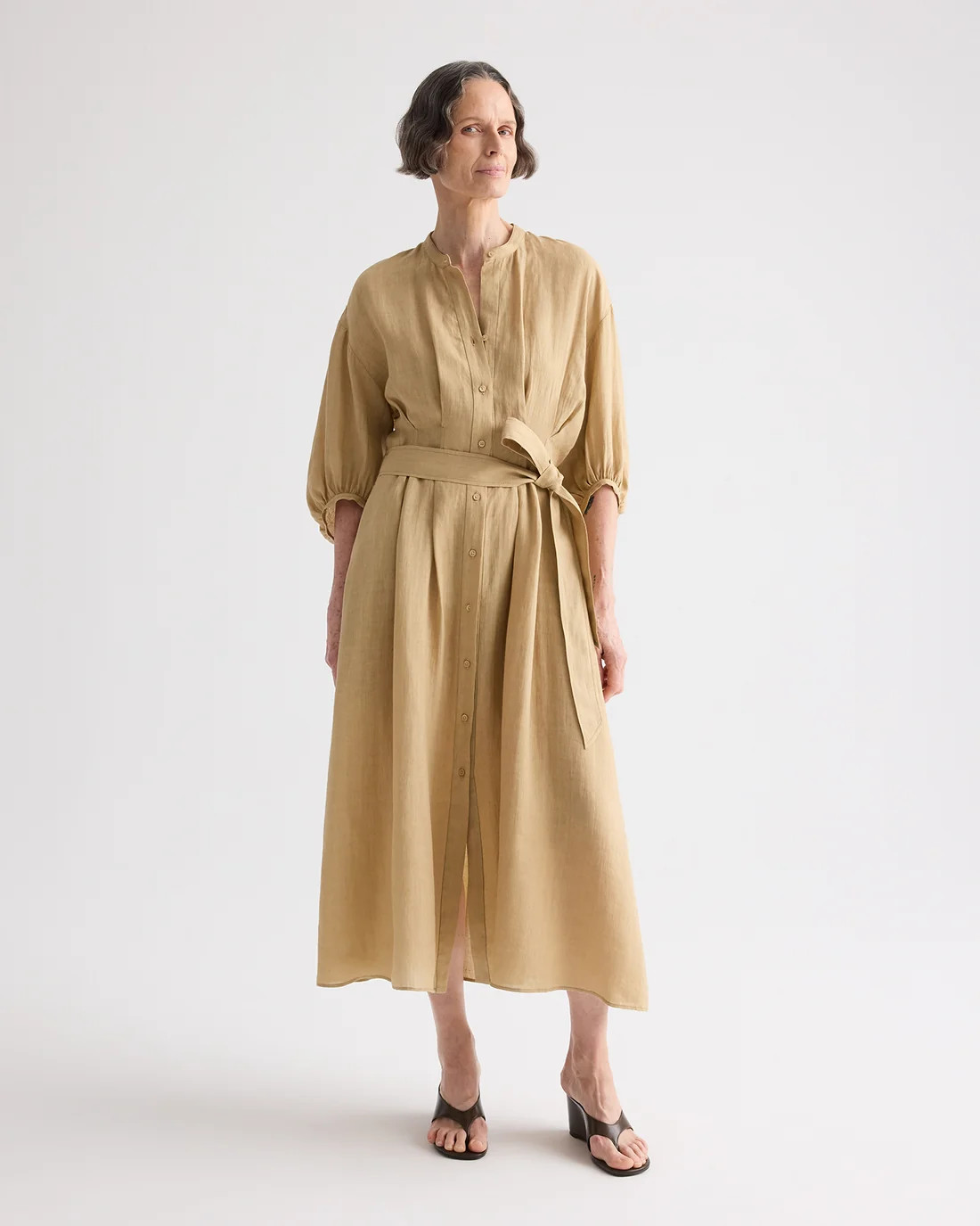 Maxi Dress With 3/4 Poet Sleeve in Fluid Linen | TWP
