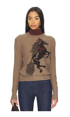 Autumn Cashmere Intarsia Horse Crew Sweater With Fringe in Brownie Combo from Revolve.com | Revolve Clothing (Global)
