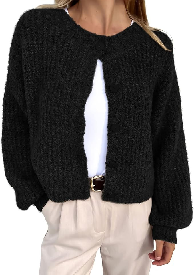 BTFBM Women's Chunky Knit Fall Cardigan 2024 Winter Long Sleeve Button Down Soft Loose Cropped Sw... | Amazon (US)
