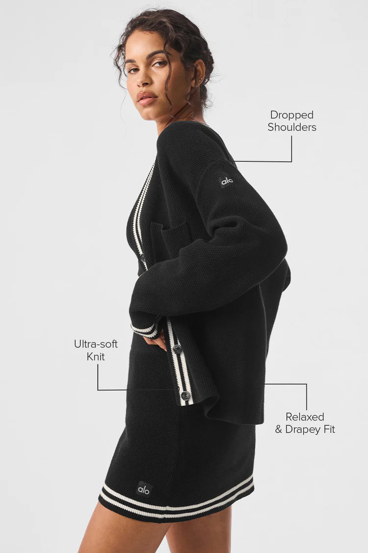 Tennis Club Sweater Knit Cardigan - Black/Ivory | Alo Yoga (US)