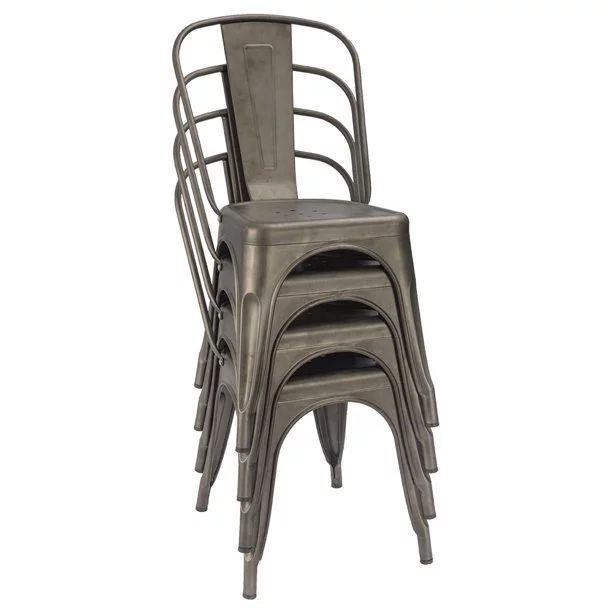Walnew Outdoor Dining Chair - Metal - Set of 4 - Stacking - Gun - Walmart.com | Walmart (US)