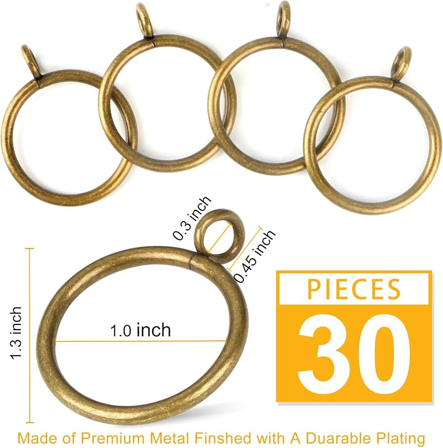 Antique Brass Curtain Rings with Eyelets for Up to 1.2-inch Curtain Rods (Set of 30 PCS Curtain R... | Amazon (US)