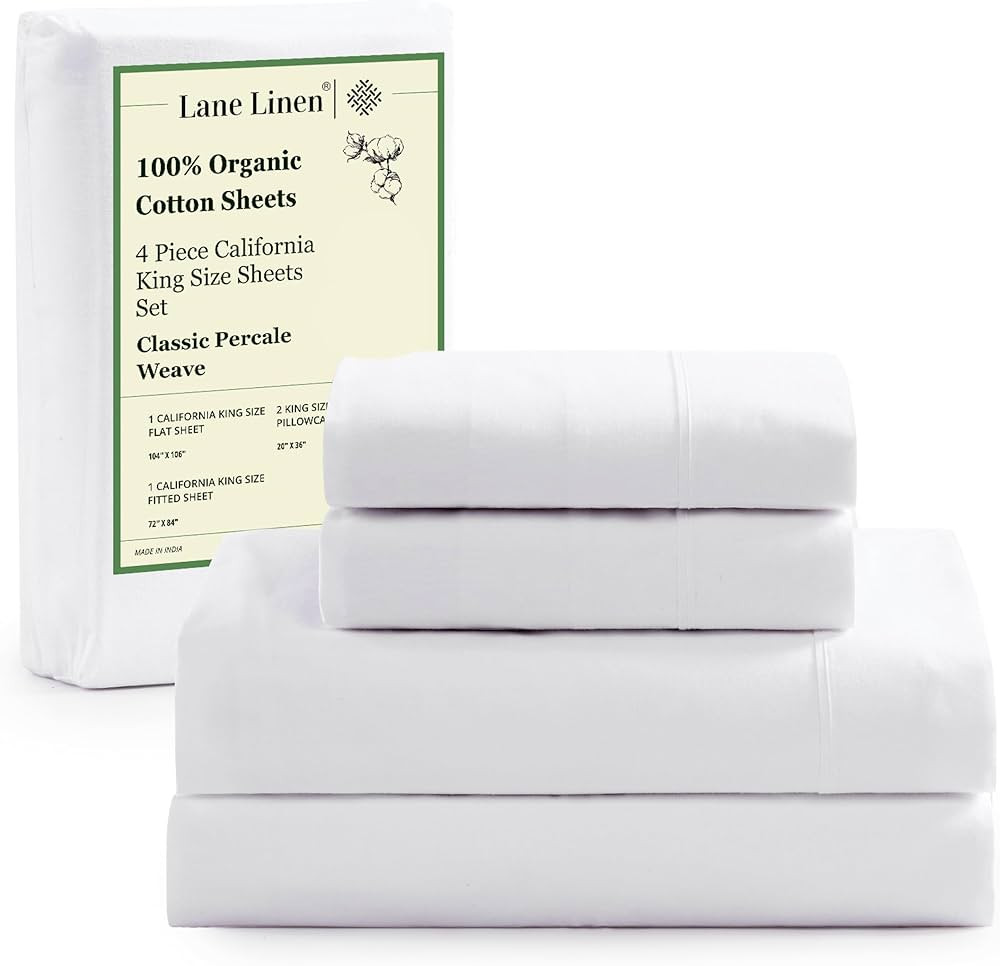 LANE LINEN 100% Organic Cotton California King Sheets Set, 4-Piece Pure Long Staple Percale Weave... | Amazon (US)