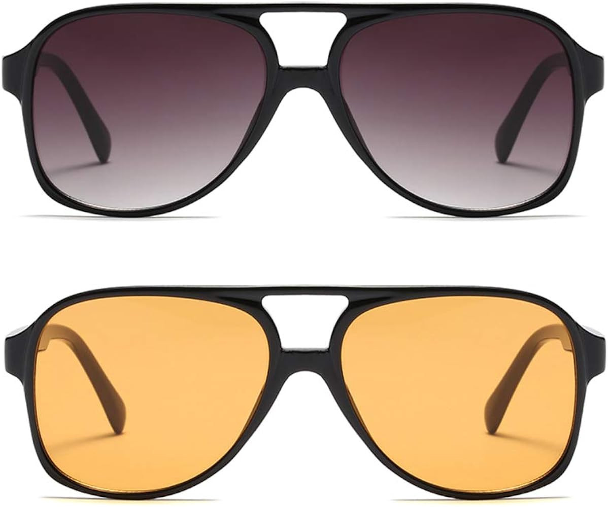 Vintage Retro 70s Sunglasses for Women Men Classic Large Squared Aviator Frame UV400 Trendy Orange G | Amazon (US)