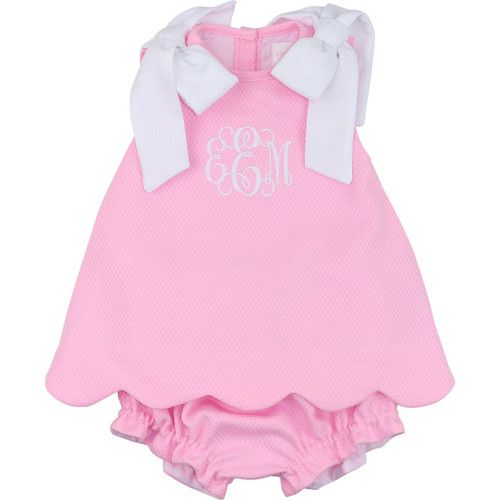 Pink And White Honeycomb Scalloped Diaper Set | Cecil and Lou