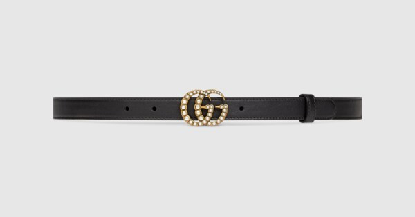 Gucci Leather belt with pearl Double G buckle | Gucci (US)