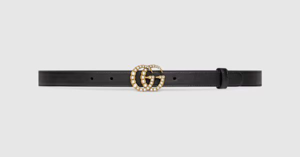 Gucci Leather belt with pearl Double G buckle | Gucci (US)