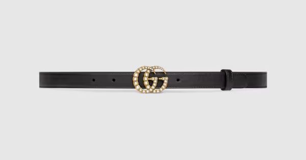 Gucci Leather belt with pearl Double G buckle | Gucci (US)