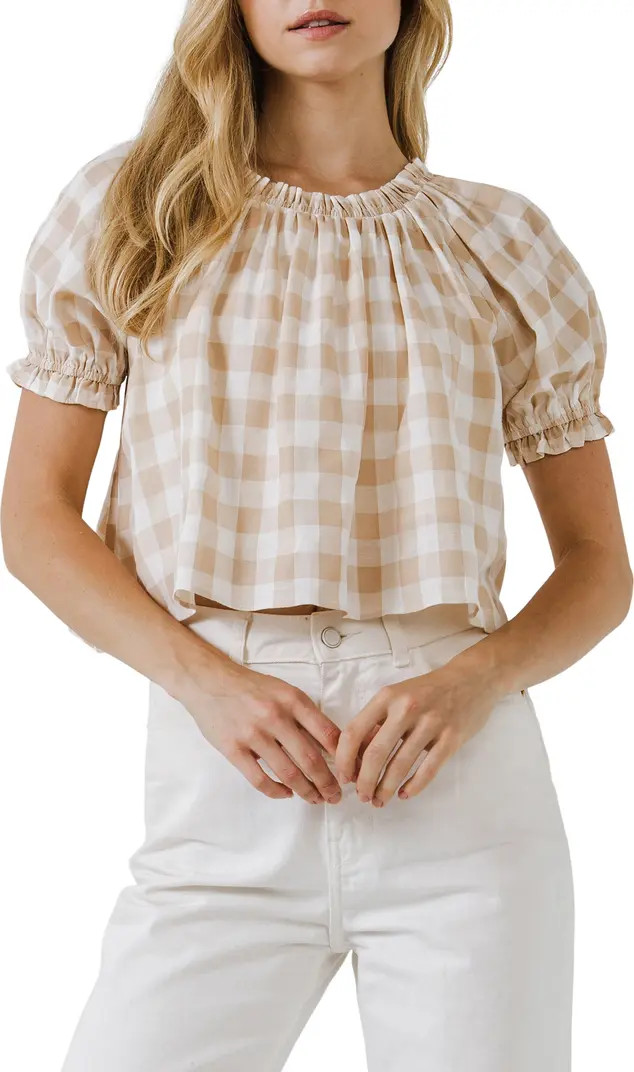 English Factory Gingham Puff Sleeve Top | Nordstrom | Nordstrom