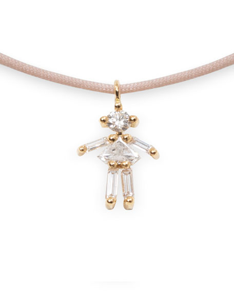 LITTLE ONES PARIS Diamond Girl Thread Necklace, Gold | Neiman Marcus