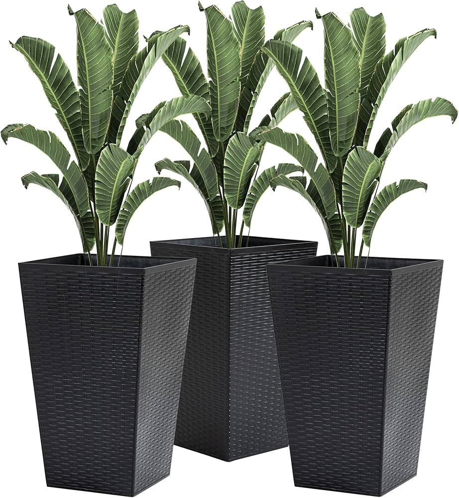 Outsunny Set of 3 Tall Planters, Outdoor & Indoor Flower Pot Set for Front Door, Entryway, Patio ... | Amazon (US)