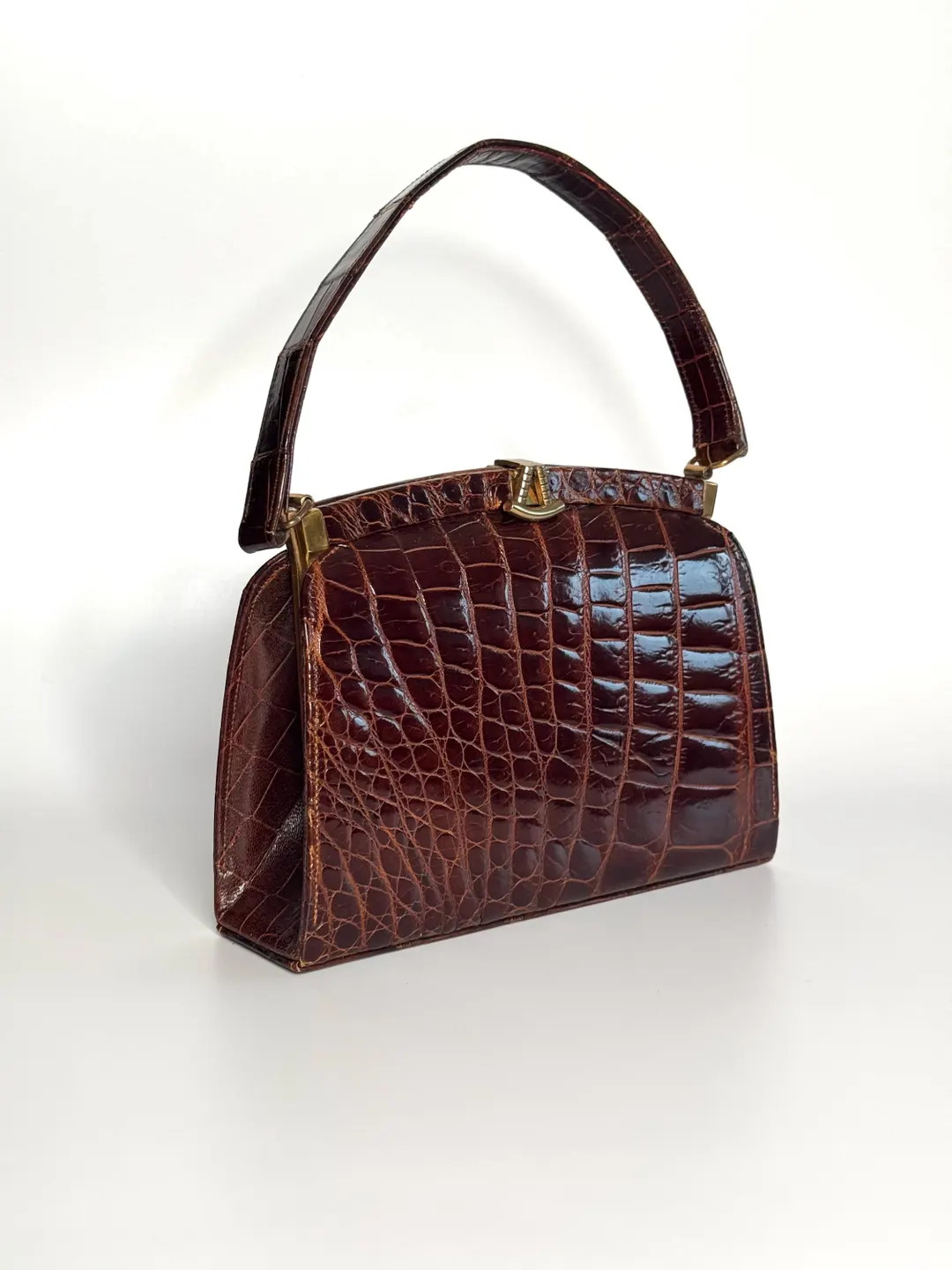 Vintage Brown Crocodile Pattern Leather Handbag - Etsy | Etsy (US)