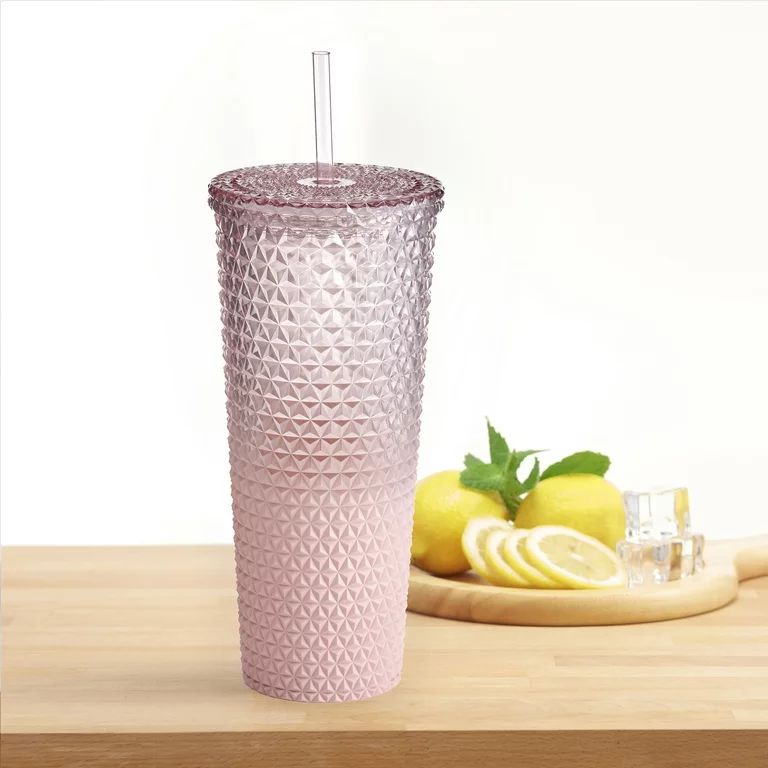 Mainstays 26 fl oz Ombre Pink Reusable Plastic Textured Tumbler, Double-Walled | Walmart (US)