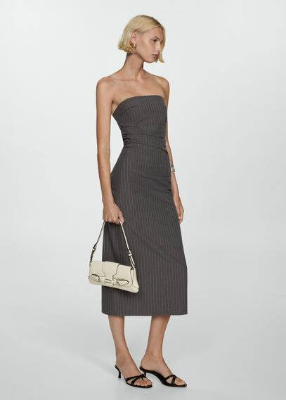 Strapless pinstripe dress open grey - Woman - 4 - MANGO | MANGO (UK)