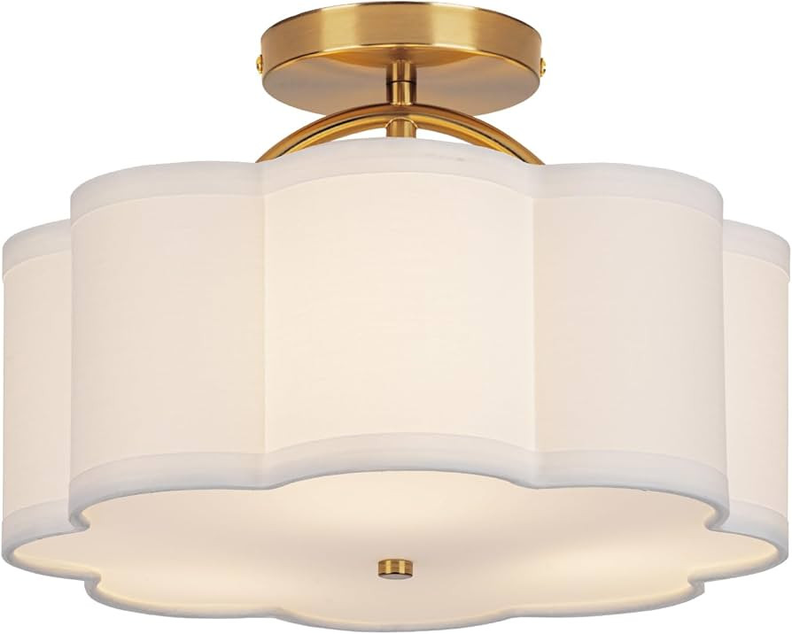 Semi Flush Mount Ceiling Light, 11.8" Modern 3-Light Fixture with Petal-Shaped Cream White Fabric... | Amazon (US)