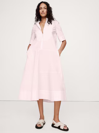 Poplin Tuxedo-Front Midi Dress | Banana Republic (US)