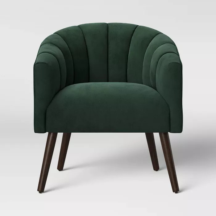 Gwynne Modern Barrel Chair with Channel Seams Velvet Forest Green - Project 62™ | Target