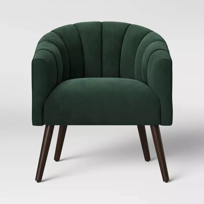 Gwynne Modern Barrel Chair with Channel Seams Velvet Forest Green - Project 62™ | Target