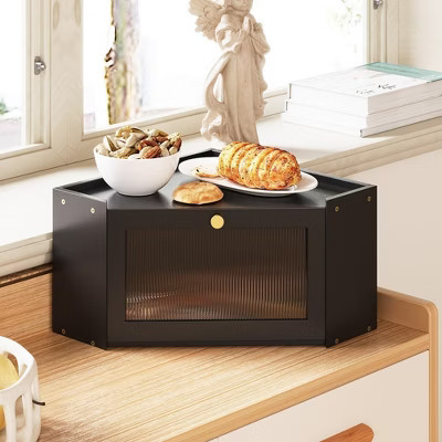 MOEPISY Corner Bamboo Bread Box for Kitchen Counter Large Capacity Rustic Bread Storage Container (Black) | Target
