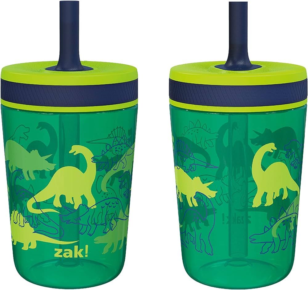 Zak Designs 15oz Plastic Kelso Tumbler Set for Kids, Leak-Proof Silicone Straw Cups (2-Pack Dinos... | Amazon (US)