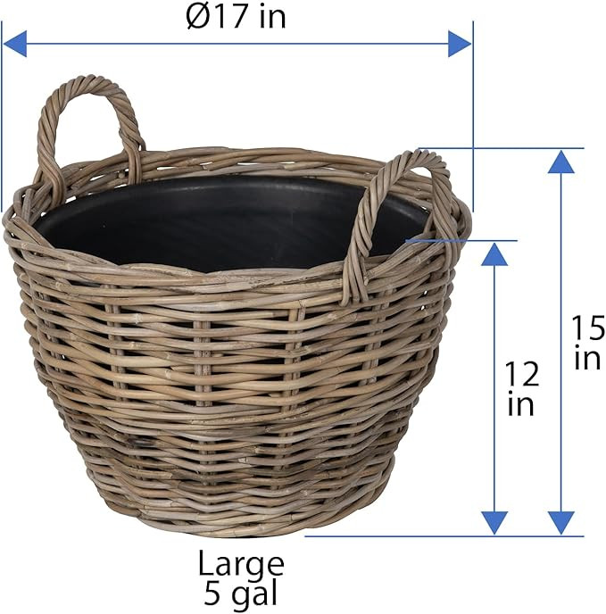 Kouboo Rattan Kobo Indoor Outdoor Planter Basket with Ear Handles Plastic Pot Large 5 Gallon Soil... | Amazon (US)