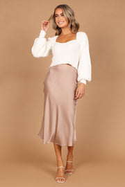 Gia Sweatheart Neck Bell Sleeve Knit Sweater - White | Petal & Pup (US)