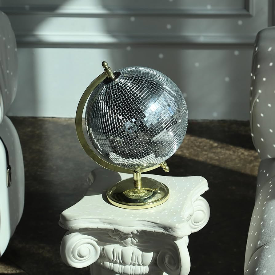 Disco Globe Home Decor Silver 5mm Tiles with Gold Base Fully Functional Apartment Savy Unique and... | Amazon (US)
