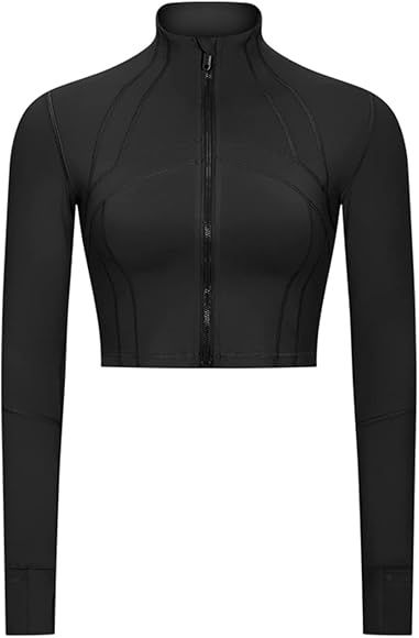 KTILG Women Workout Cropped Long-Sleeve Jackets Zip-Up Lightweight Pullover Athletic Yoga Running... | Amazon (US)