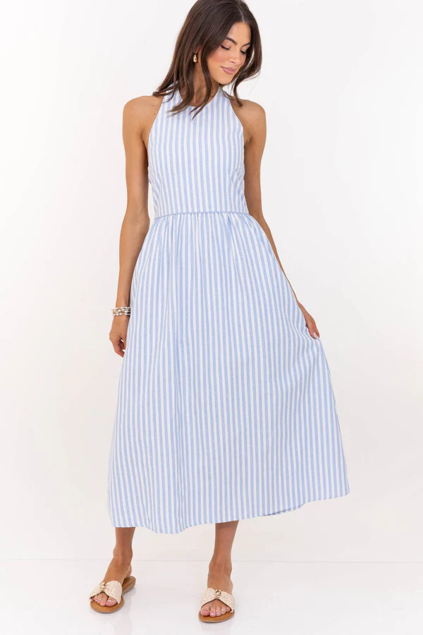 Day Maker Light Blue Striped Midi Dress | The Mint Julep Boutique