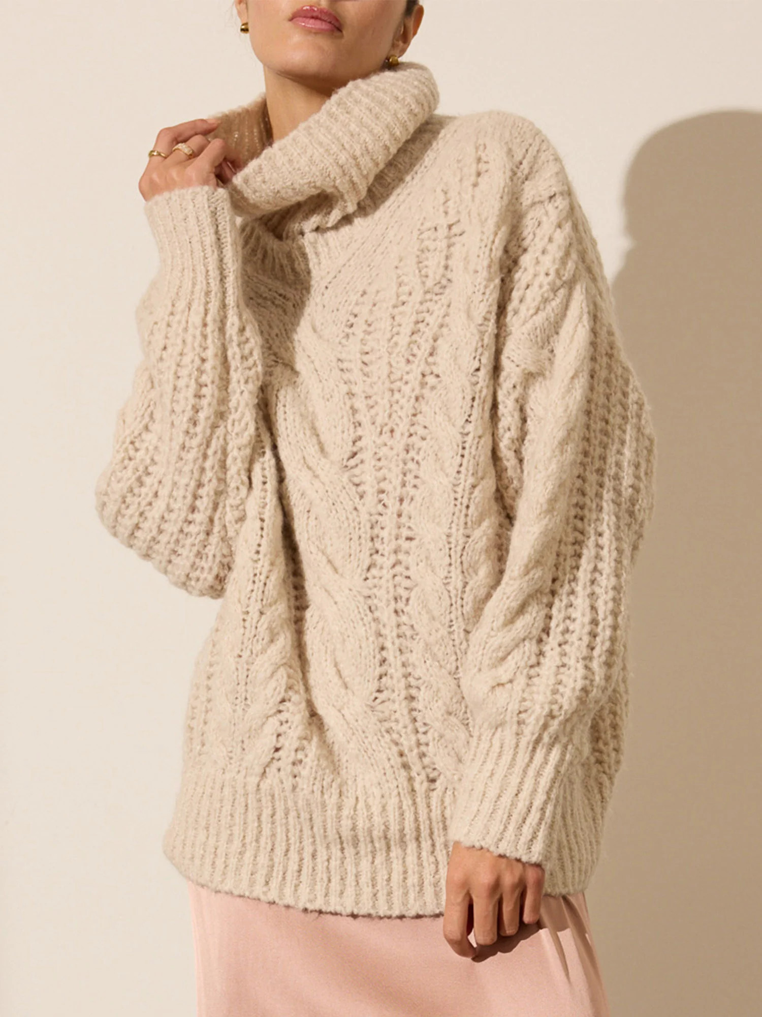 Brochu Walker | Women's Elden Cable Knit Sweater in Oyster Blush Mélange | Brochu Walker
