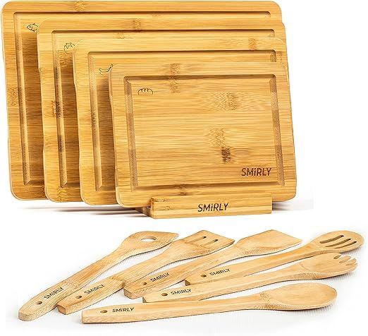 SMIRLY Wood Cutting Boards for Kitchen - Bamboo Cutting Board Set, Chopping Board Set - Wood Cutt... | Amazon (US)