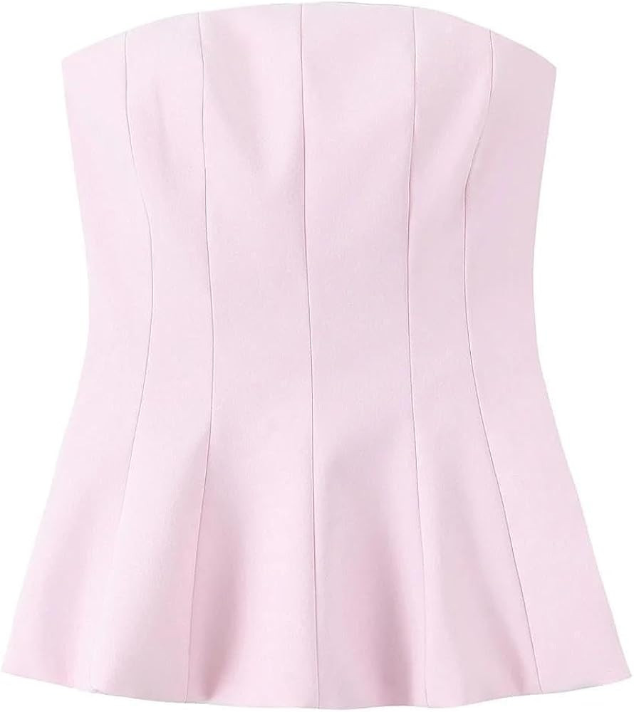 efvandoloe Women Off Shoulder Ruffles Hem Pink Tops Summer Backless Slim Tank Top | Amazon (US)