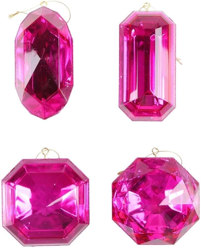 Vickerman 732144-4"-5" Pink Jewel Glitter Christmas Tree Ornament Assortment (4 Pack) (MT233279) | Amazon (US)