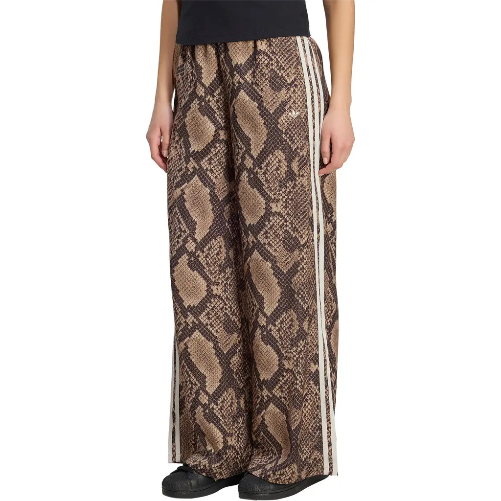 adidas Originals Snakeskin Print Wide Leg Track Pants in Linen/magic Beige at Nordstrom, Size Small | Nordstrom
