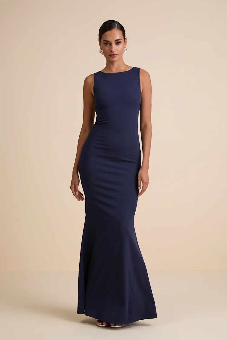 Love In Your Eyes Navy Knotted Mermaid Maxi Dress | Lulus