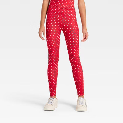 Girls' Crossover Ruffle Waistband Leggings - All In Motion™ Red L | Target