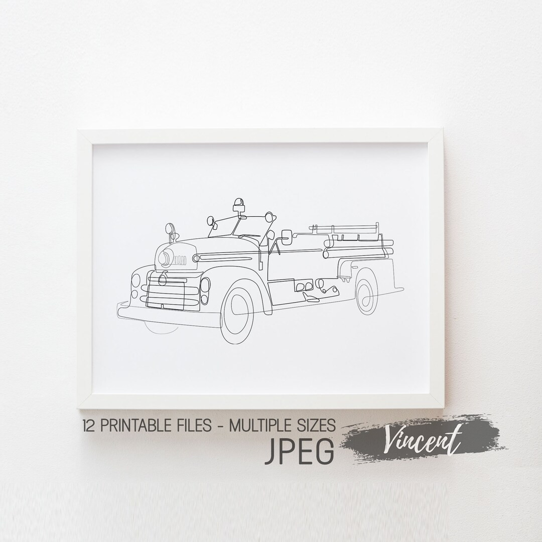 Old Style Fire Truck Line Drawing Art Cut & Printable JPEG PNG - Etsy | Etsy (US)
