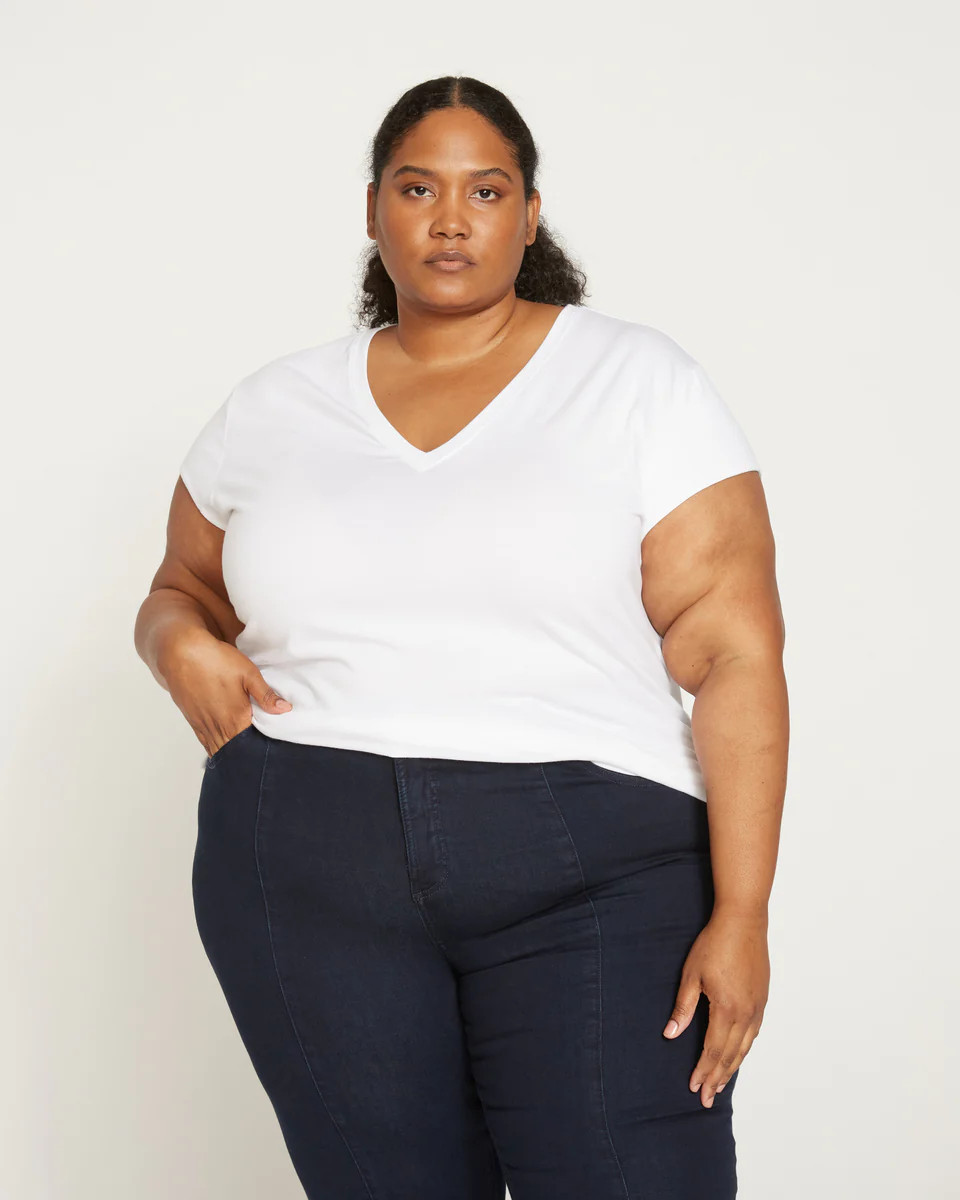 Ashley V Neck Cap Sleeve TeeWhite | Universal Standard