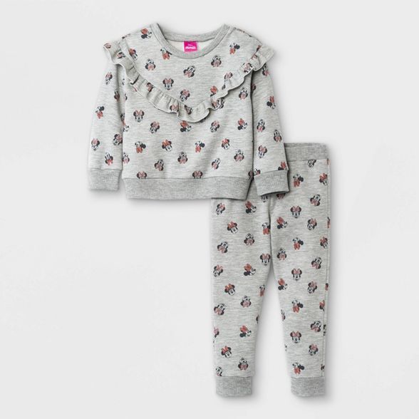 Toddler Girls' 2pc Minnie Mouse Fleece Pullover and Joggers Set - Gray | Target