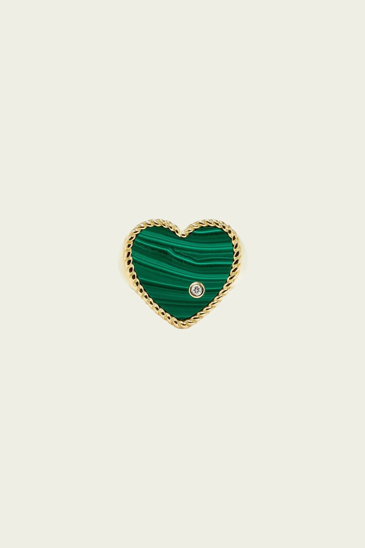 Chevalière Heart Ring in Yellow Gold & Malachite - US 6 | Shop Olivia