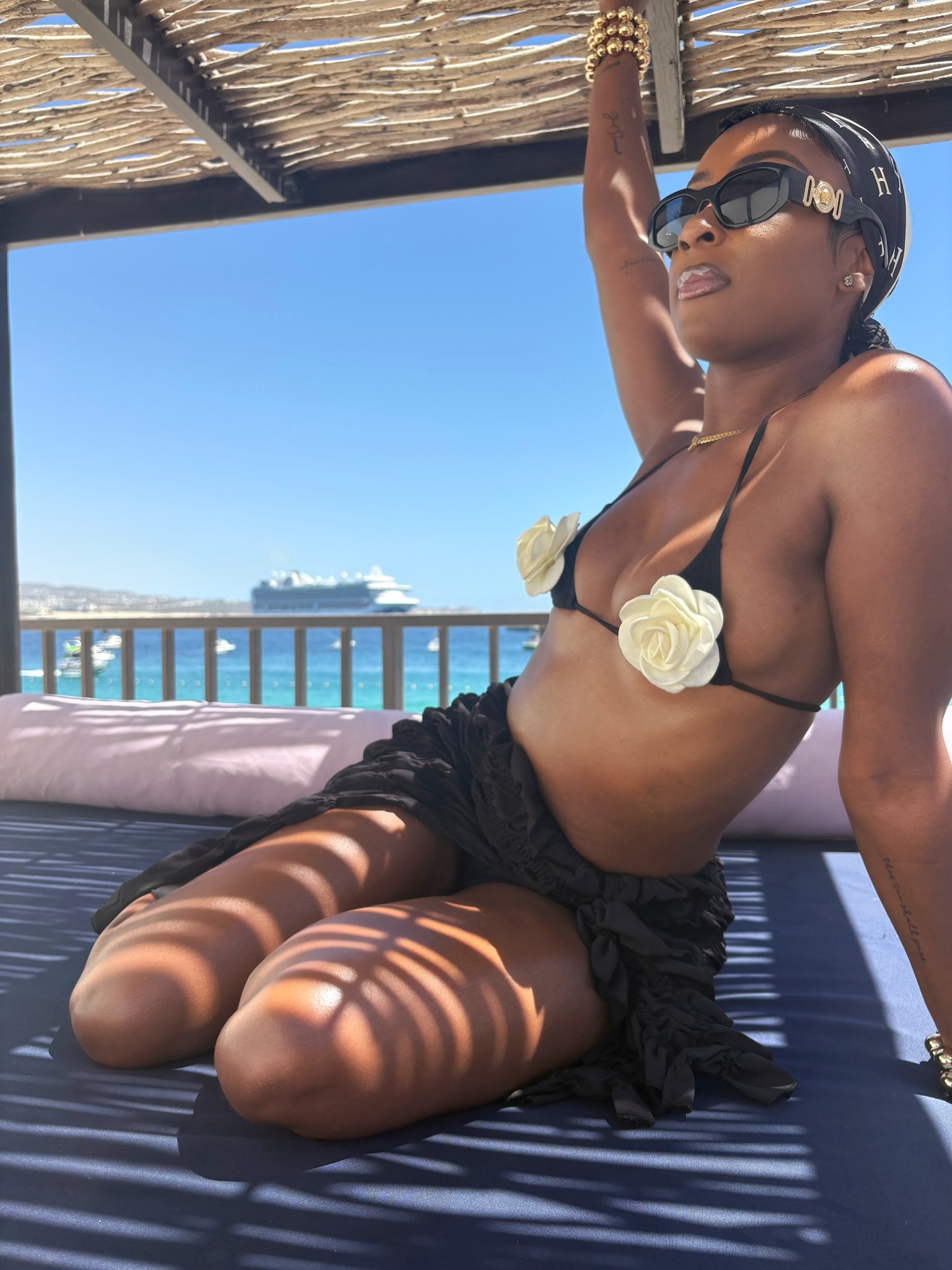 A complete beach day look *Chefs Kiss*!🫰🏾Shades, Head Scarf, Cute Bikini, Coverup, & Bag.  #ltkvacay

#LTKSpringSale