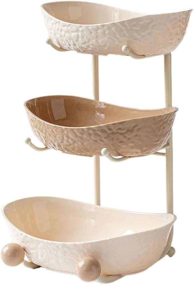 Fruit bowl for kitchen counter - 3-tier ceramic bowl with metal stand, tiered fruit basket for fr... | Amazon (US)