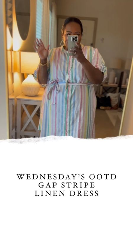 It’s going to be a warm but pretty day today. So I’m wearing this beautiful colorful stripe linen dress from GAP. Wearing the XXL. ☀️ 

#LTKstyletip #LTKVideo #LTKfindsunder50
