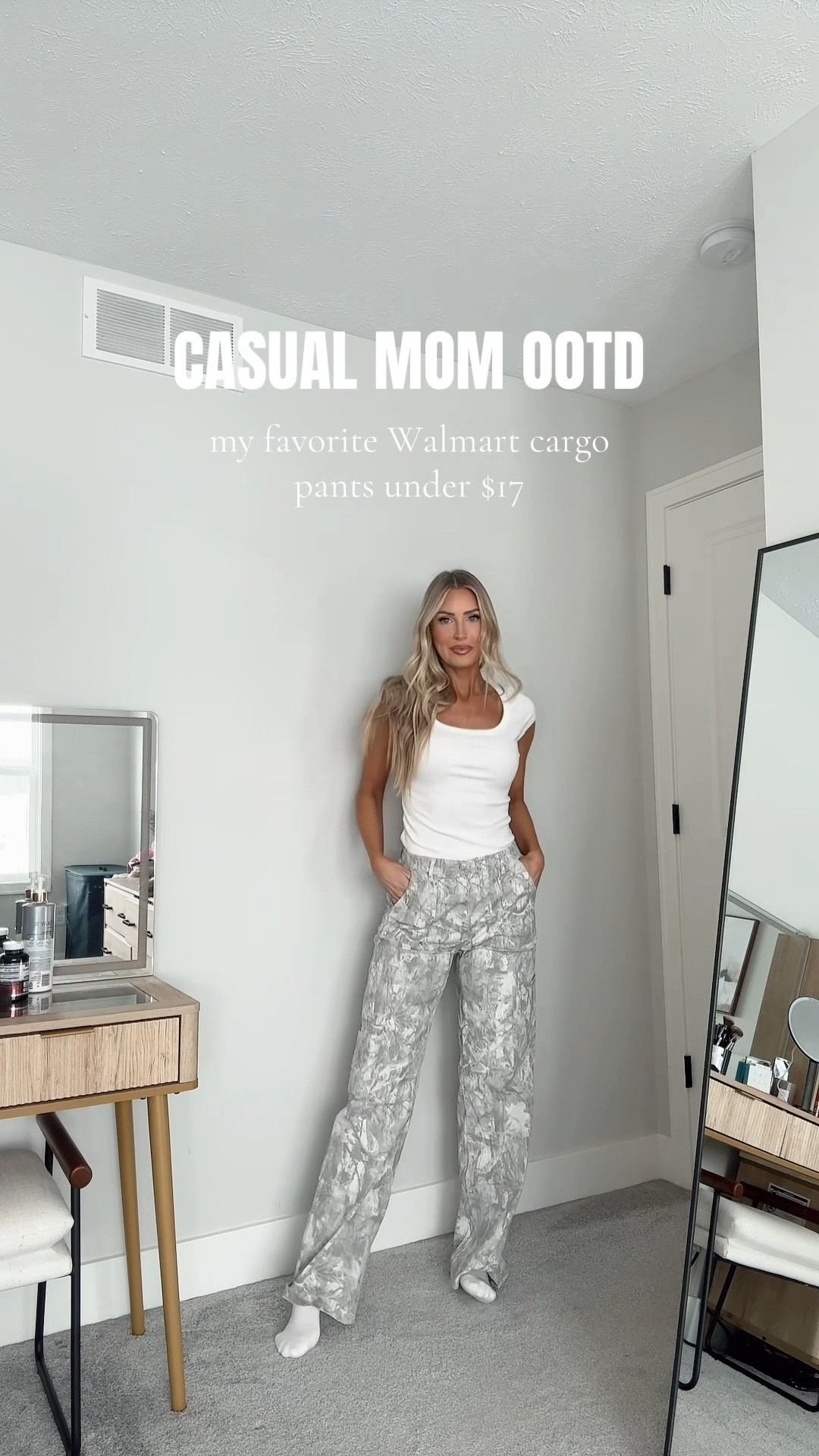 Mom OOTD 🤍 styling my favorite Walmart cargo pants that are under $17! Wearing a size s long 

#LTKmomlife #LTKTall #LTKootd