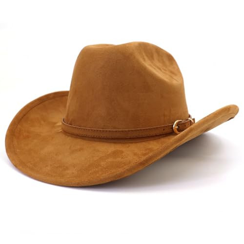 JOTDEW Cowboy Hat Cowgirl Hat Men's & Women's Wide Brim Felt Fedora Hat with Buckle Belt Western Cowboy Hat TS C181 Khaki | Amazon (US)