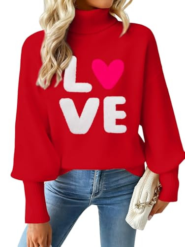 Valentines Sweater Women Love Hearts Turtleneck Sweaters Lightweight Knited Outfits Valentines Day Gifts for Her Tops | Amazon (US)