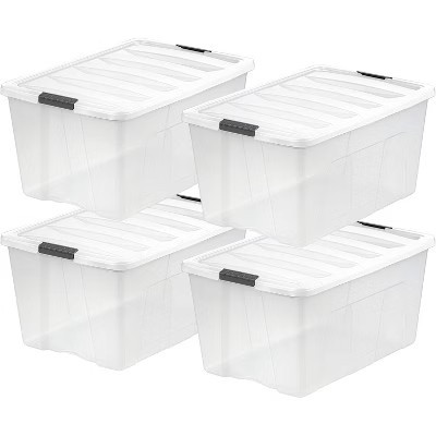 IRIS USA 94 Qt Stackable Plastic Storage Bins with Lids, Clear White, 4Pk | Target