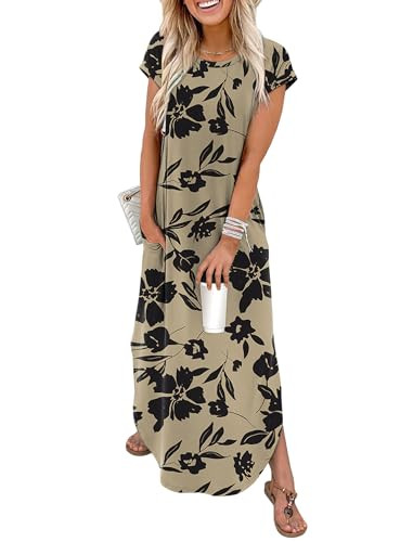 WIHOLL Summer Dresses Cap Sleeve Crewneck Maxi Long Casual Dress with Pockets Beach Vacation Sund... | Amazon (US)