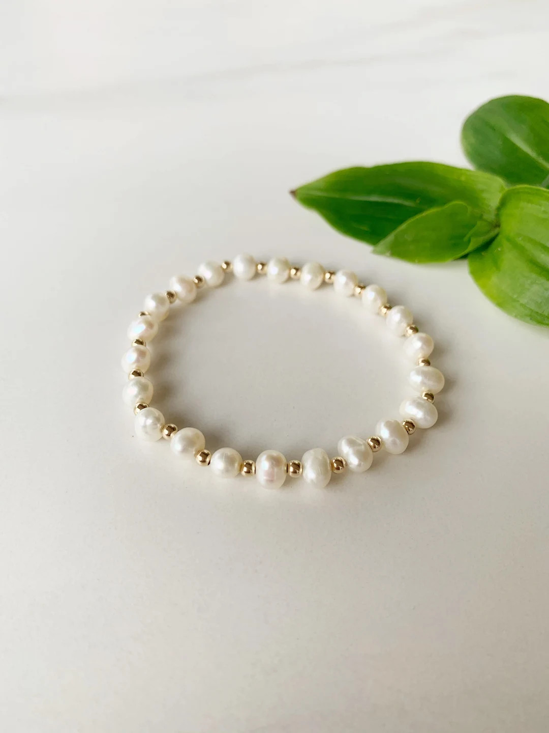 Gracie | Freshwater Pearl and 14k Gold Filled Bead Stretch Bracelet | Pearl Stacking Bracelet | Etsy (US)